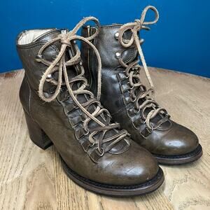 Freebird Brown Leather Lace Up Heeled Boots Boho Festival Grunge Women’s Size 8